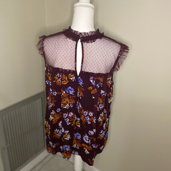 Arizona Jean Co. Floral Mesh Yoke Blouse – Maroon Multi – Size XXL - Picture 6 of 8
